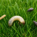 three different lawn pests on green grass